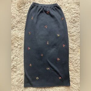 Peruvian Connection Long Black Floral  Skirt